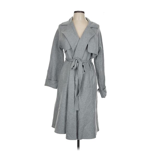 Grey Cashmere Blend Trenchcoat Sz L - Picture 1 of 6
